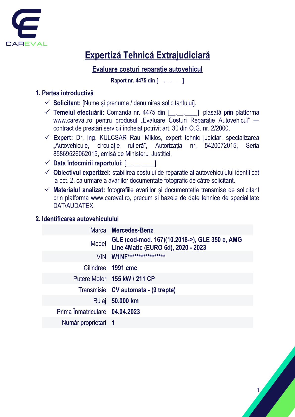 Model de raport — Evaluare Costuri Reparație